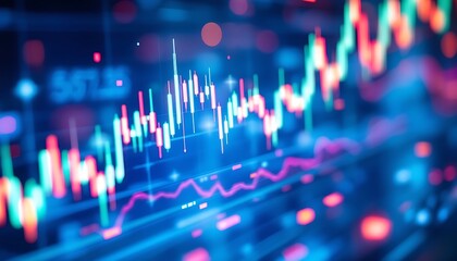 Dynamic Candlestick Chart: Vibrant Blue and Red Financial Data Visualization