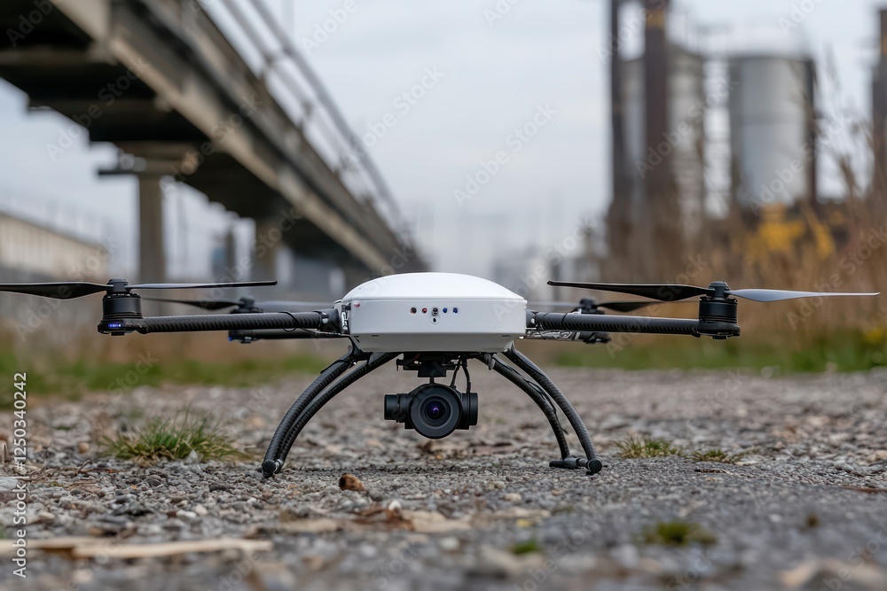 Aufkleber advanced drones secure industrial perimeters with patrolling equipped with sensors.