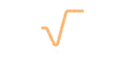 Icon square root is made of yellow grains of sand. Some grains of sand fall down. Transparent background. Black