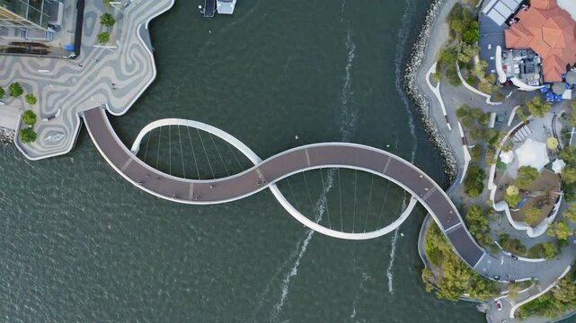 Aerial drone view of infinity shaped bridge, Perth, Australia