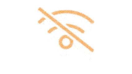 Icon wifi slash is made of yellow grains of sand. Some grains of sand fall down. Transparent background. Black