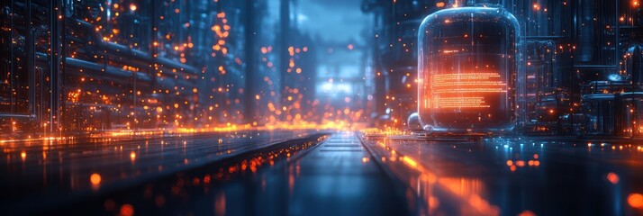 Fototapeta premium Neon Cityscape: Futuristic Digital Metropolis at Night