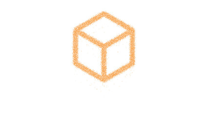 Icon dice d6 is made of yellow grains of sand. Some grains of sand fall down. Transparent background. Black