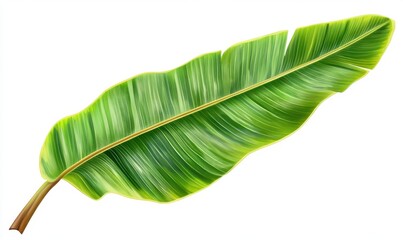Lush green banana leaf isolated, tropical foliage, vibrant detail, design element