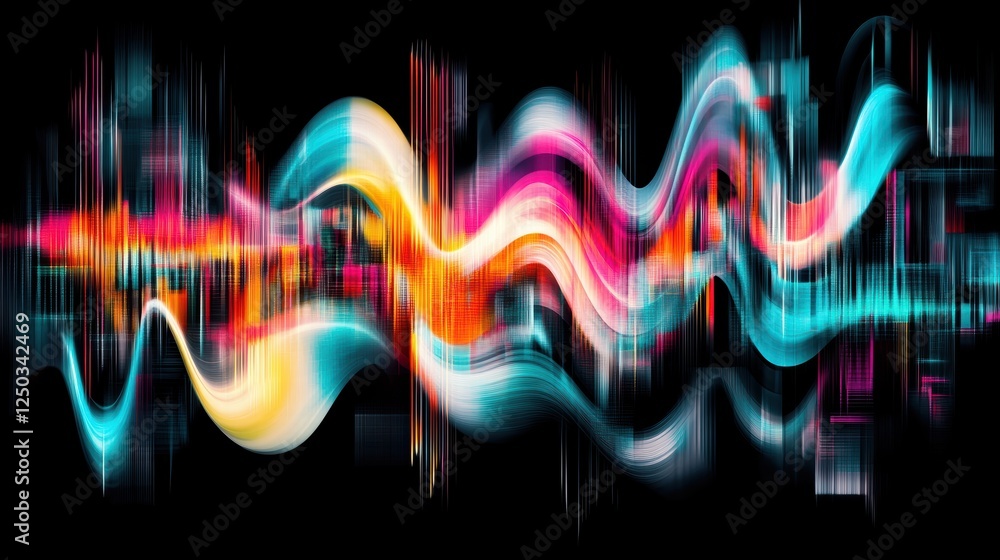 Poster digital abstract waveform with high-energy dynamic motion,