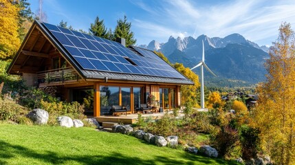 Obraz premium New homes boast solar panels on their roofs, embracing sustainable architecture