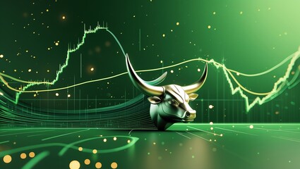 Stock market bull market trading Up trend of graph green background rising price Generative AI.