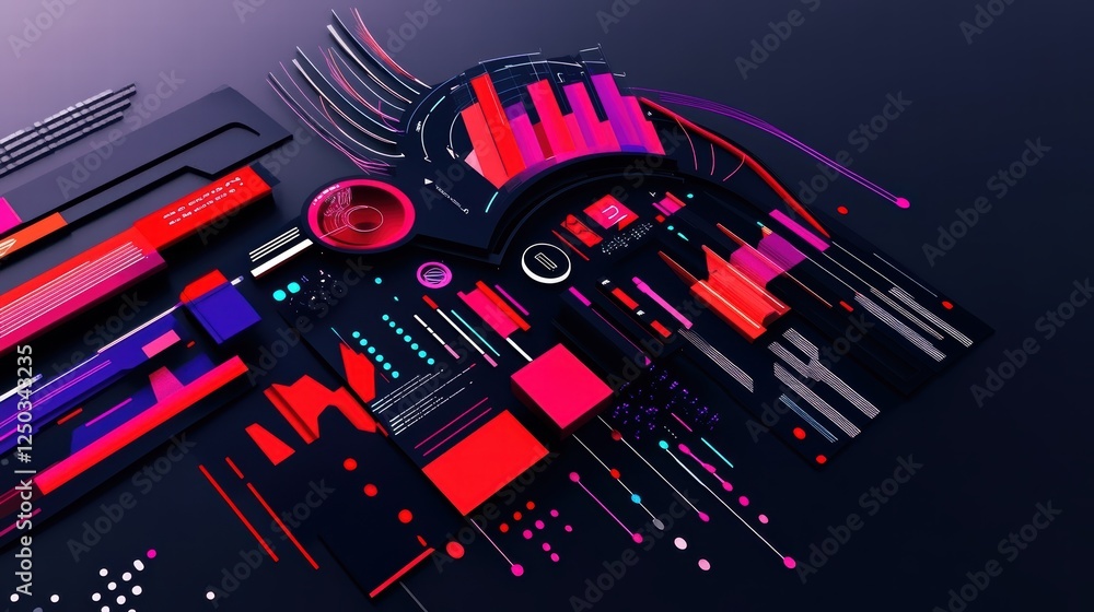 Poster futuristic dashboard interface with holographic ui elements, high-tech design,