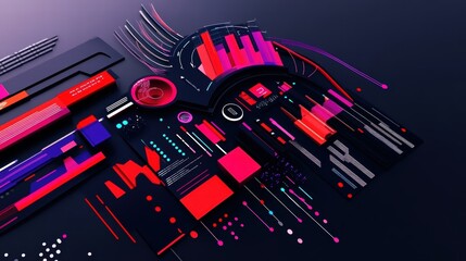 Futuristic dashboard interface with holographic UI elements, high-tech design,