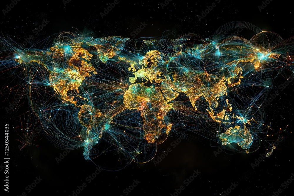 Poster digital representation of global connections in an artistic format.