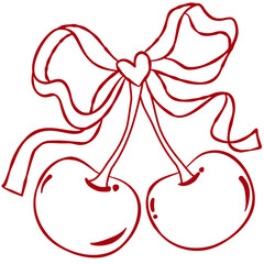 Cute Flat Design Cherry with ribbon bow