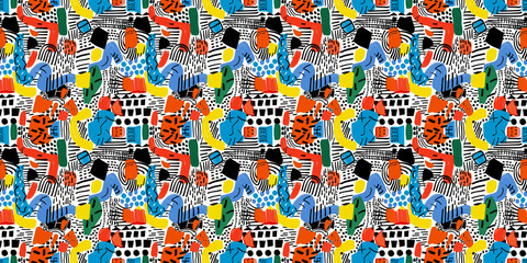 Cartoon hand-drawn doodles on the subject of summer holidays theme seamless pattern