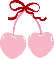 Cute Flat Design Cherry with ribbon bow