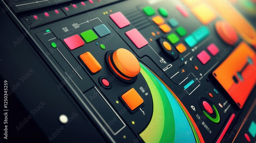 Aufkleber sci-fi control panel with holographic touch interface and glowing ui elements,