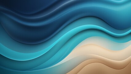A serene and captivating abstract gradient background evoking the essence of the ocean, featuring a velvety smooth blend of rich deep sea blue, vibrant turquoise, and warm soft sandy beige that evoke 