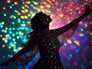Silhouette Dancer Immersed in a Vibrant Light Show: Nightlife Celebration