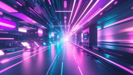 Fototapeta premium A high-energy abstract gradient background with a futuristic cyberwave aesthetic. Vibrant neon purples, deep electric blues, and glowing pinks blend smoothly, creating a dynamic, digital dreamscape.