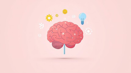Colorful illustration of a brain with lightbulb and gears, symbolizing creativity and ideas