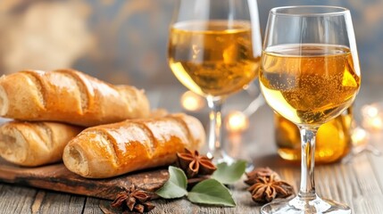 Delicious bread paired with refreshing drinks.