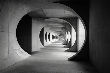 Long tunnel with mesmerizing light at the end, leading to an unknown destination. Vibrant hues guide the way, creating an air of mystery and wonder.