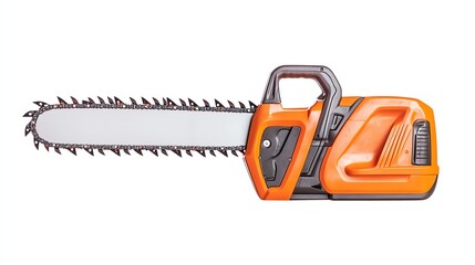 Naklejka premium Electric chainsaw with a sharp blade and ergonomic handle. Ideal for cutting trees and woodworking tasks. Lightweight and efficient for easy handling and precision.