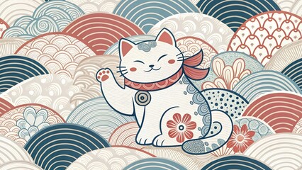 lucky cat japanese style. seamless pattern