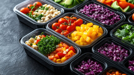 Fresh meal prep containers filled with vibrant vegetables for healthy eating