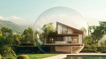Floating Earth and Soap Bubbles in a Green Landscape