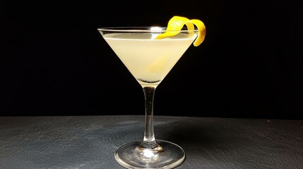 Refreshing cocktail with lemon garnish.
