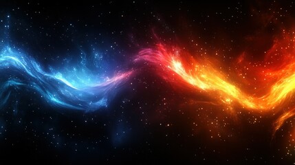 Obraz premium Celestial Collision: A Cosmic Dance of Blue and Red Galactic Energy