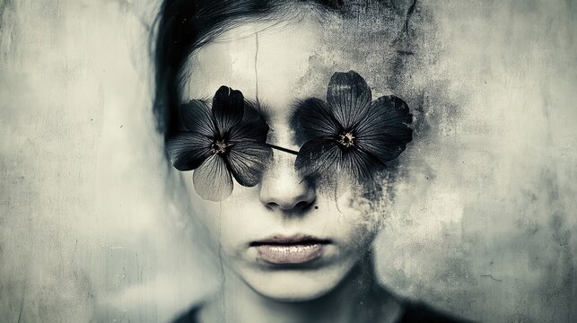Expression of isolation and beauty in a moody art representation with floral elements
