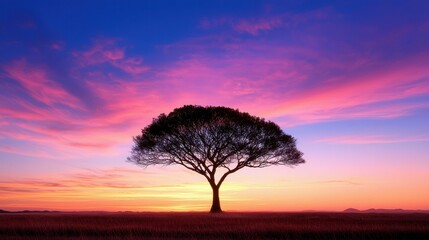 Fototapeta premium Stunning sunset behind a lone majestic tree