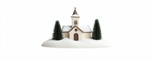 Naklejka premium Winter church with snow and evergreen trees.