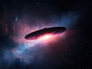 Obraz premium Mysterious Spaceship in Colorful Cosmic Nebula with Stars