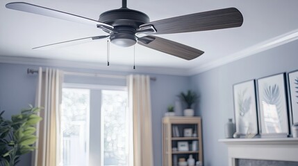Modern ceiling fan with light fixture in a contemporary living room