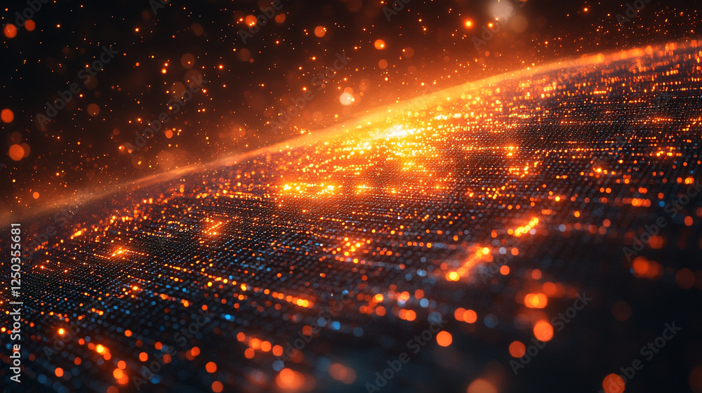 Poster abstract orange and blue glowing particle background digital art design texture data flow light