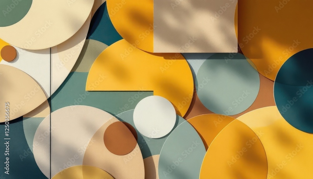 Poster abstract geometric art with overlapping circles and shadows