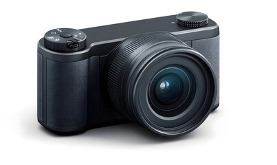 Compact camera, studio shot, white background, photography equipment