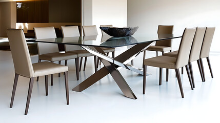 A large glass table with a bowl on top of it. generated using AI