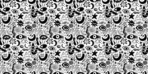 Cartoon hand-drawn doodles on the subject of summer holidays theme seamless pattern