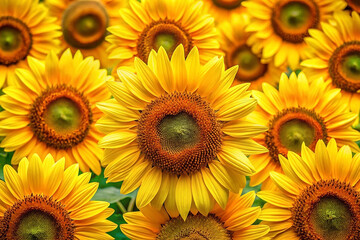 Obraz premium Close-up sunflowers field bright sunny day