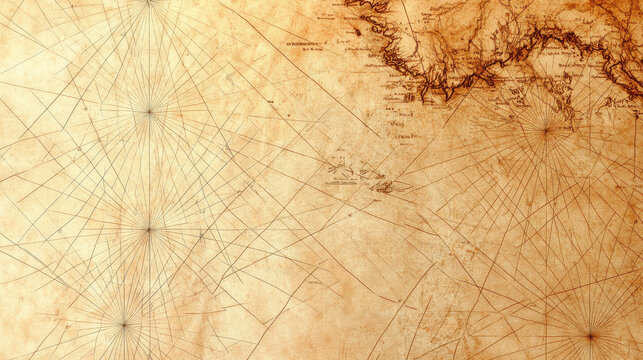 A finely detailed vintage navigation chart, aged to perfection with gentle creases, coffee-stained edges