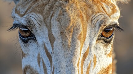 Close-up of a giraffe's expressive eyes showcasing its unique patterns in a natural habitat