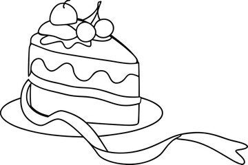 Delicious Creamy Cake Slice with Cherries and Ribbon