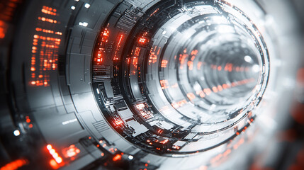 Abstract Futuristic Technology Tunnel Digital Art Modern Design SciFi Background Orange White Grey  