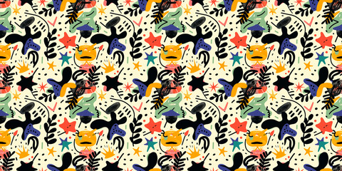 Cartoon hand-drawn doodles on the subject of summer holidays theme seamless pattern