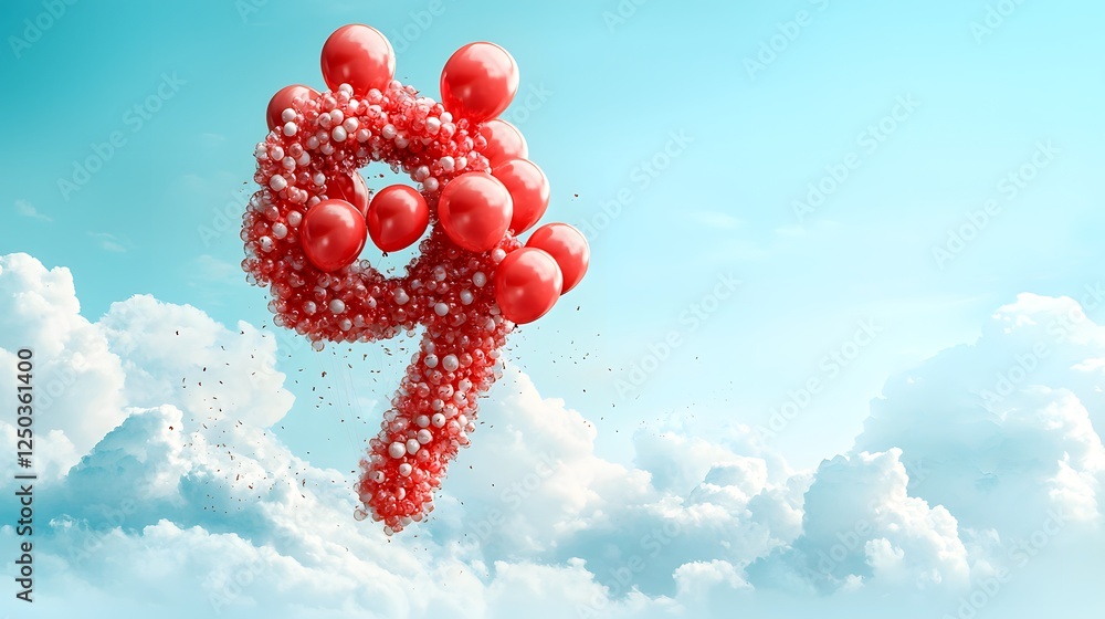 Aufkleber cluster of vibrant red floating balloons hovering in a dreamlike cloudy sky representing imagination