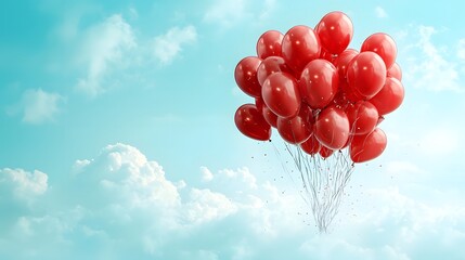 Vibrant red balloons floating freely against a bright blue sky with fluffy white clouds creating a whimsical and uplifting scene that symbolizes an optimistic vision for the future