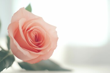 A single pink rose is the main focus of the image, with ample copy space for text.