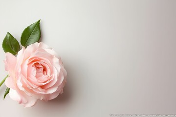A single pink rose is the main focus of the image, with ample copy space for text.
